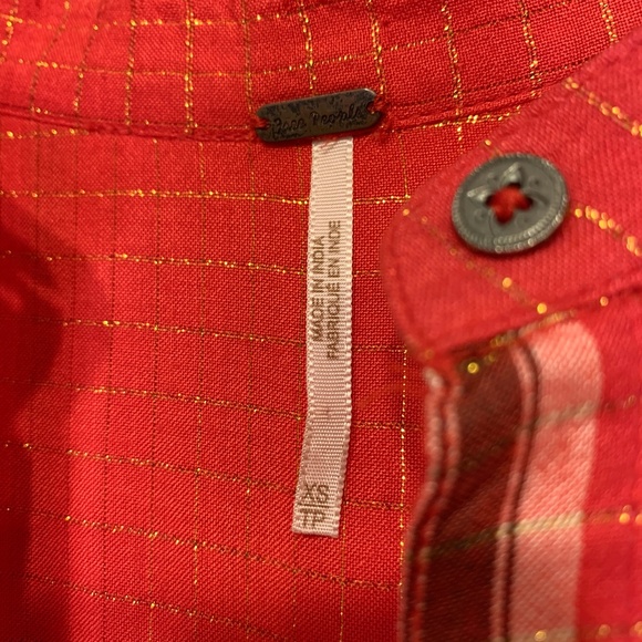 FP Checkered Pattern Lurex Metallic Threading Semi Sheer Jewel Tone Tunic Blouse - Picture 7 of 8